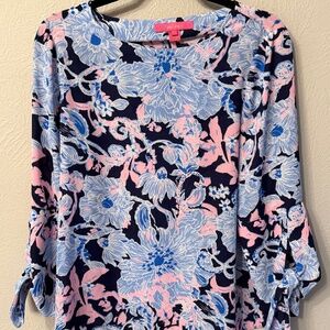 Lilly Pulitzer Tie Sleeve Blouse Blue/Pink size XS Spring Summer Easter Perfect